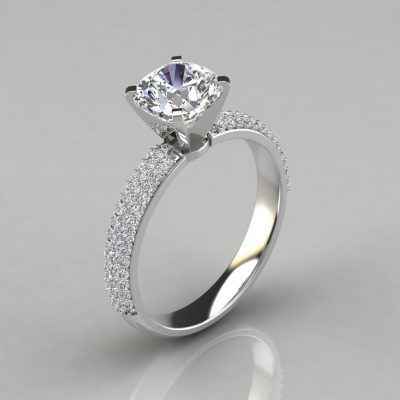 Micro Pave Cushion Cut Moissanite Engagement Ring