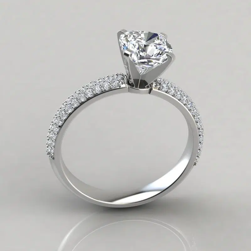 Micro Pave Cushion Cut Moissanite Engagement Ring