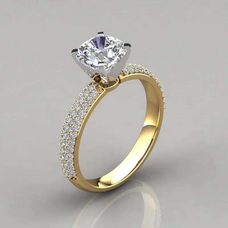 Micro Pave Cushion Cut Moissanite Engagement Ring