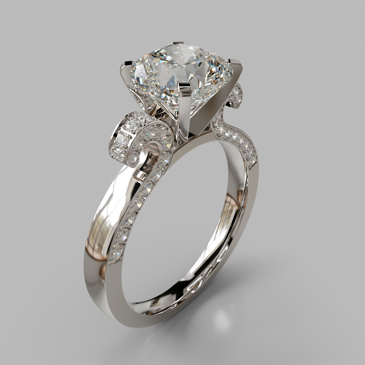 Vintage Floral Design Cushion Cut Moissanite Engagement Ring