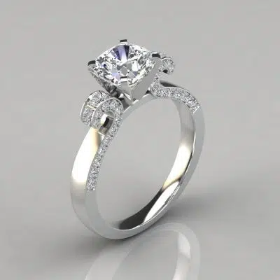 Vintage Floral Design Cushion Cut Moissanite Engagement Ring