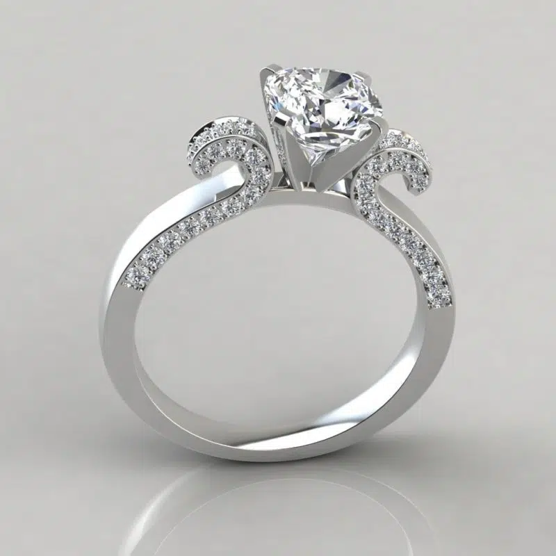 Vintage Floral Design Cushion Cut Moissanite Engagement Ring