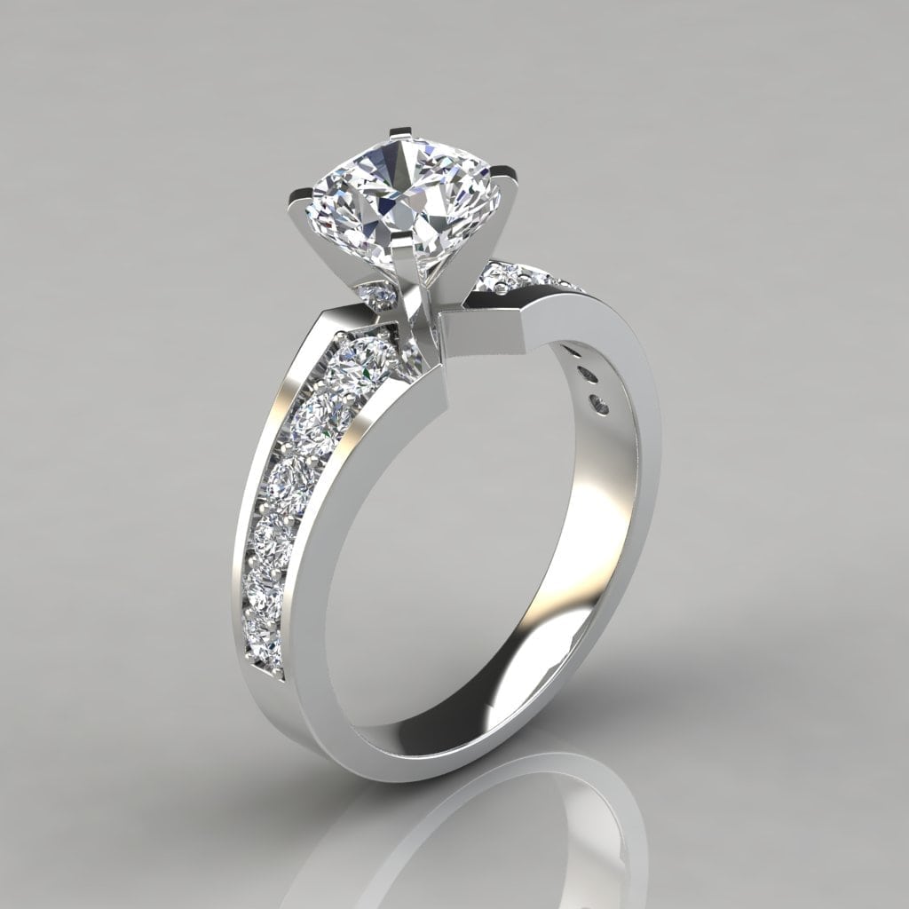 Graduated Pave Cushion Cut Engagement Ring