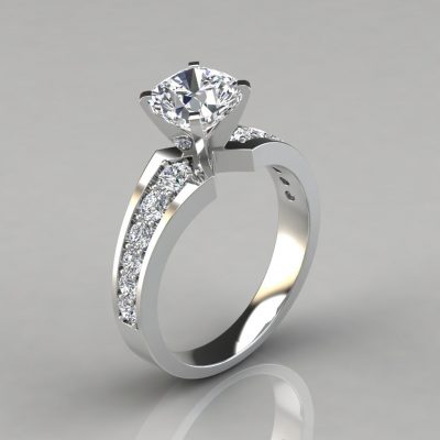 Graduated Pave Cushion Cut Moissanite Engagement Ring