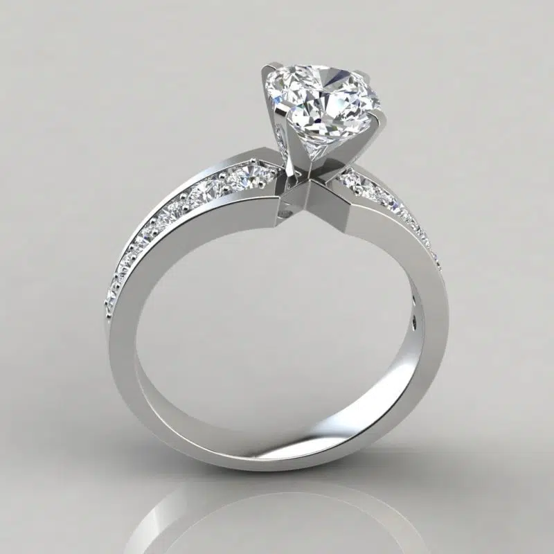 Graduated Pave Cushion Cut Moissanite Engagement Ring