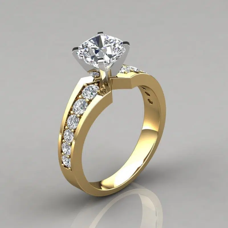 Graduated Pave Cushion Cut Moissanite Engagement Ring