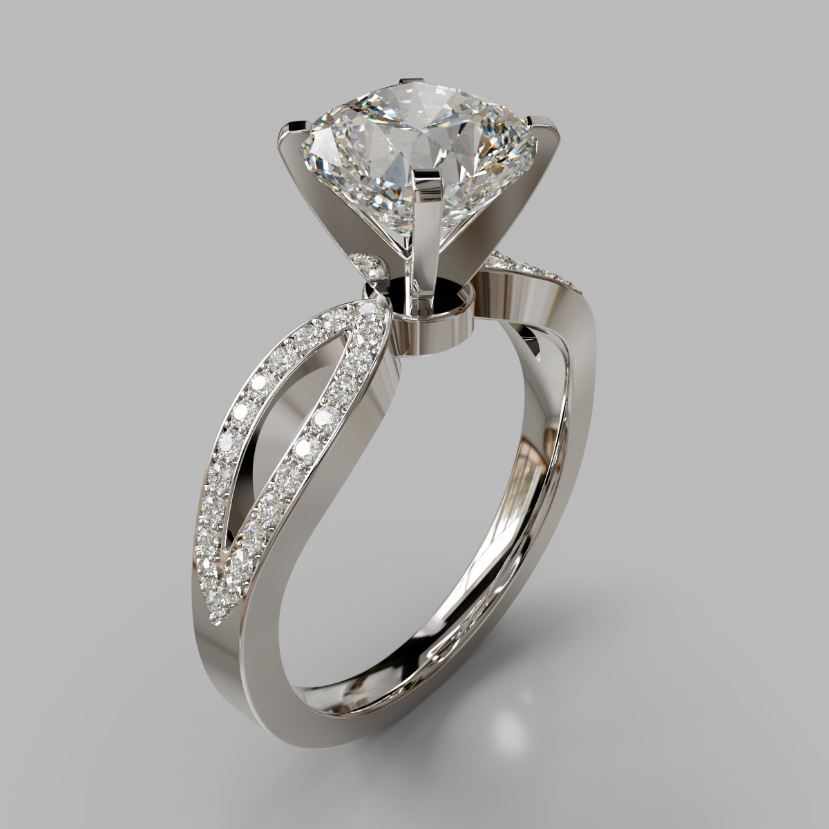 Cushion Cut Split Shank Micro Pave Moissanite Engagement Ring