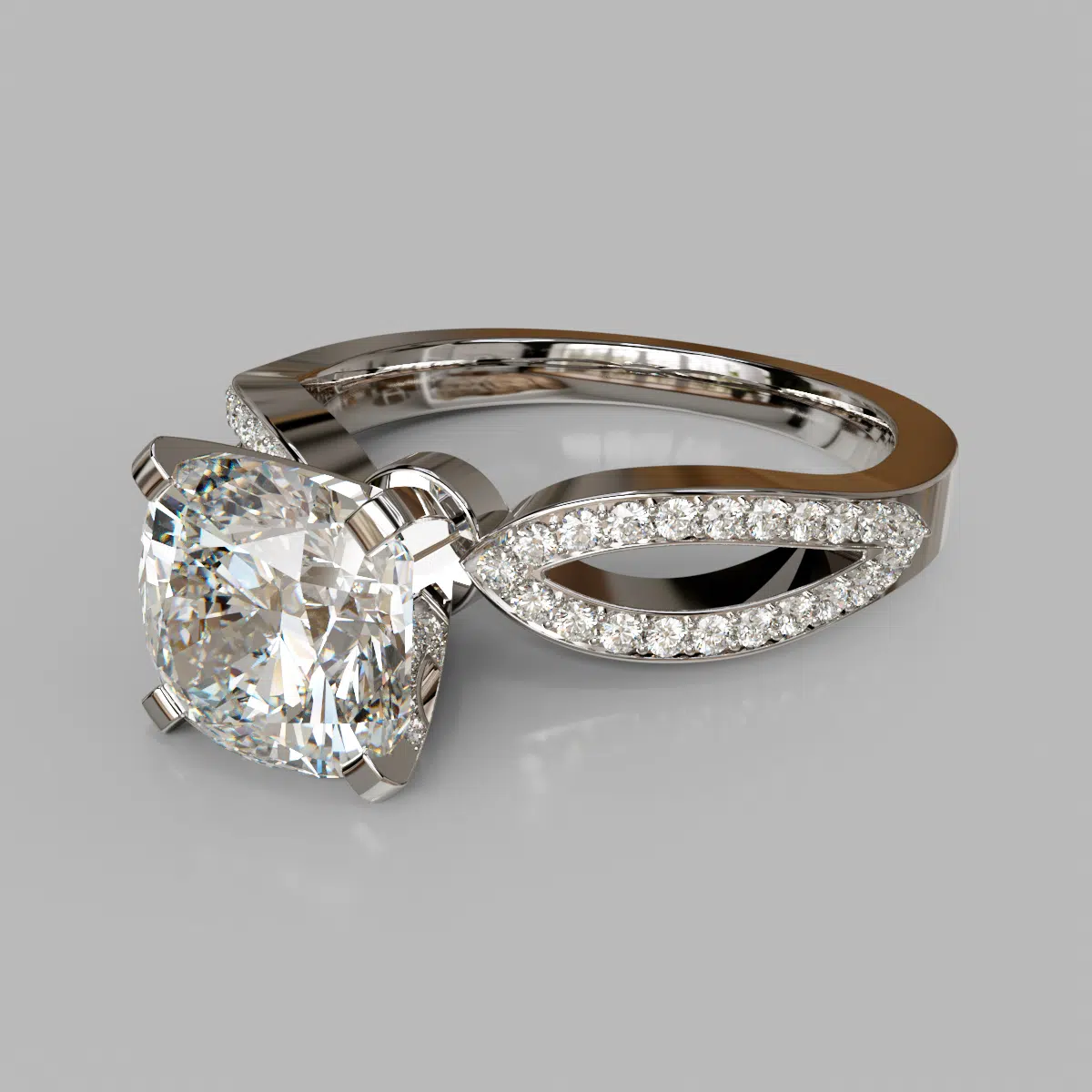 Cushion Cut Split Shank Micro Pave Moissanite Engagement Ring Cushion Cut Split Shank Micro Pave Moissanite Engagement Ring