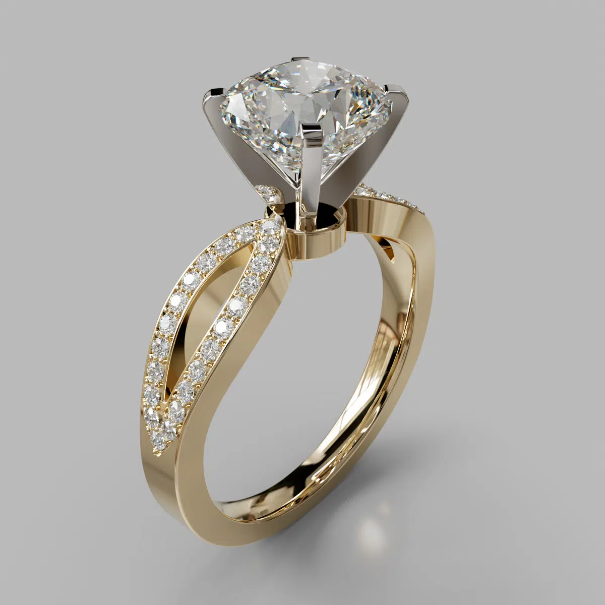 Cushion Cut Split Shank Micro Pave Moissanite Engagement Ring Cushion Cut Split Shank Micro Pave Moissanite Engagement Ring