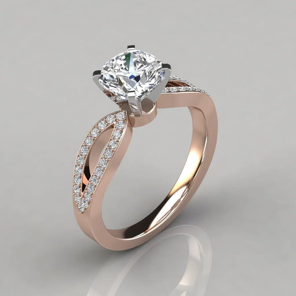 Cushion Cut Split Shank Micro Pave Moissanite Engagement Ring Cushion Cut Split Shank Micro Pave Moissanite Engagement Ring