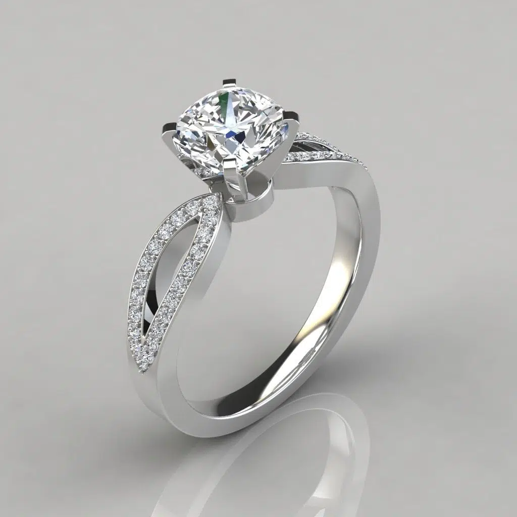 Cushion Cut Split Shank Micro Pave Moissanite Engagement Ring Cushion Cut Split Shank Micro Pave Moissanite Engagement Ring