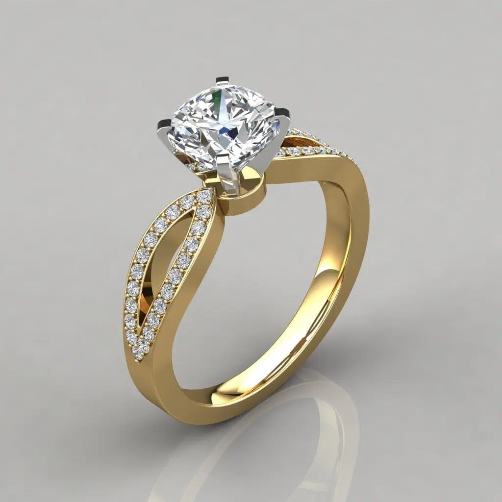 Cushion Cut Split Shank Micro Pave Moissanite Engagement Ring Cushion Cut Split Shank Micro Pave Moissanite Engagement Ring