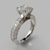 Three Sided Pave Cushion Cut Moissanite Engagement Ring