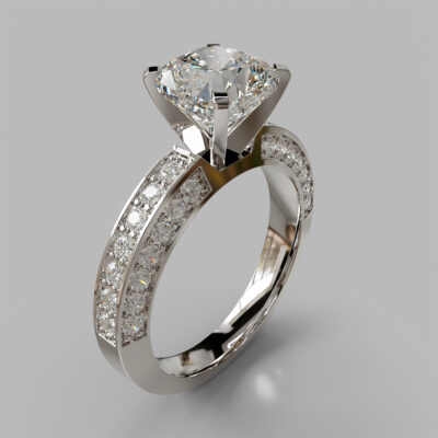 Three Sided Pave Cushion Cut Moissanite Engagement Ring Three Sided Pave Cushion Cut Moissanite Engagement Ring