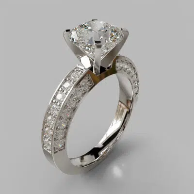 Three Sided Pave Cushion Cut Moissanite Engagement Ring Three Sided Pave Cushion Cut Moissanite Engagement Ring