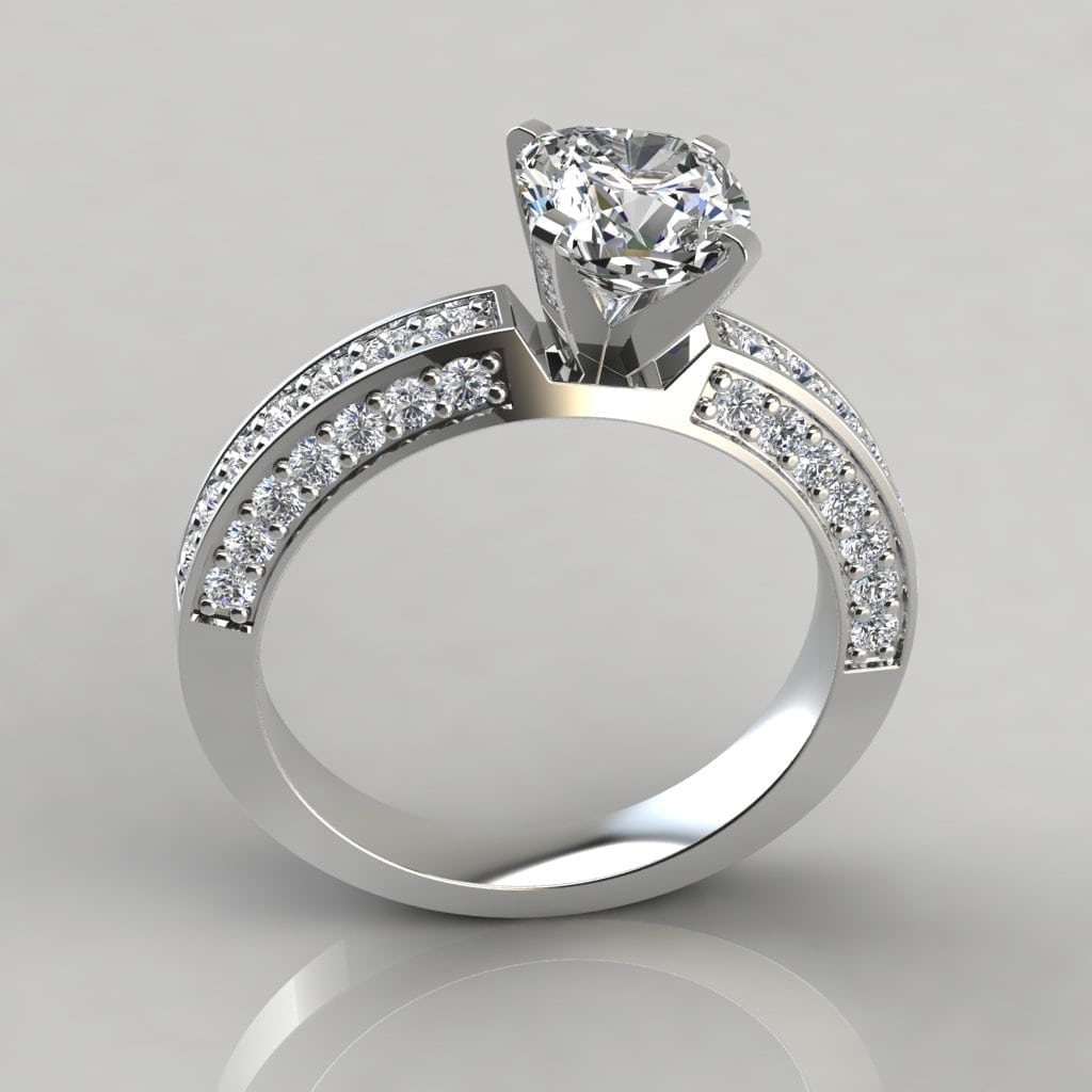 3 Sided Pave Cushion Cut Moissanite Engagement Ring