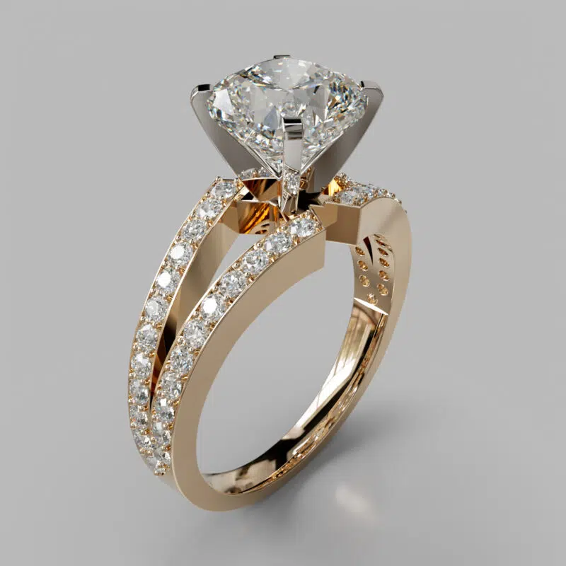 Split Shank Pave Cushion Cut Moissanite Engagement Ring - Forever ...