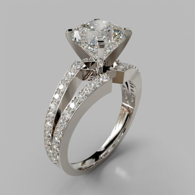 Split Shank Pave Cushion Cut Moissanite Engagement Ring Split Shank Pave Cushion Cut Moissanite Engagement Ring