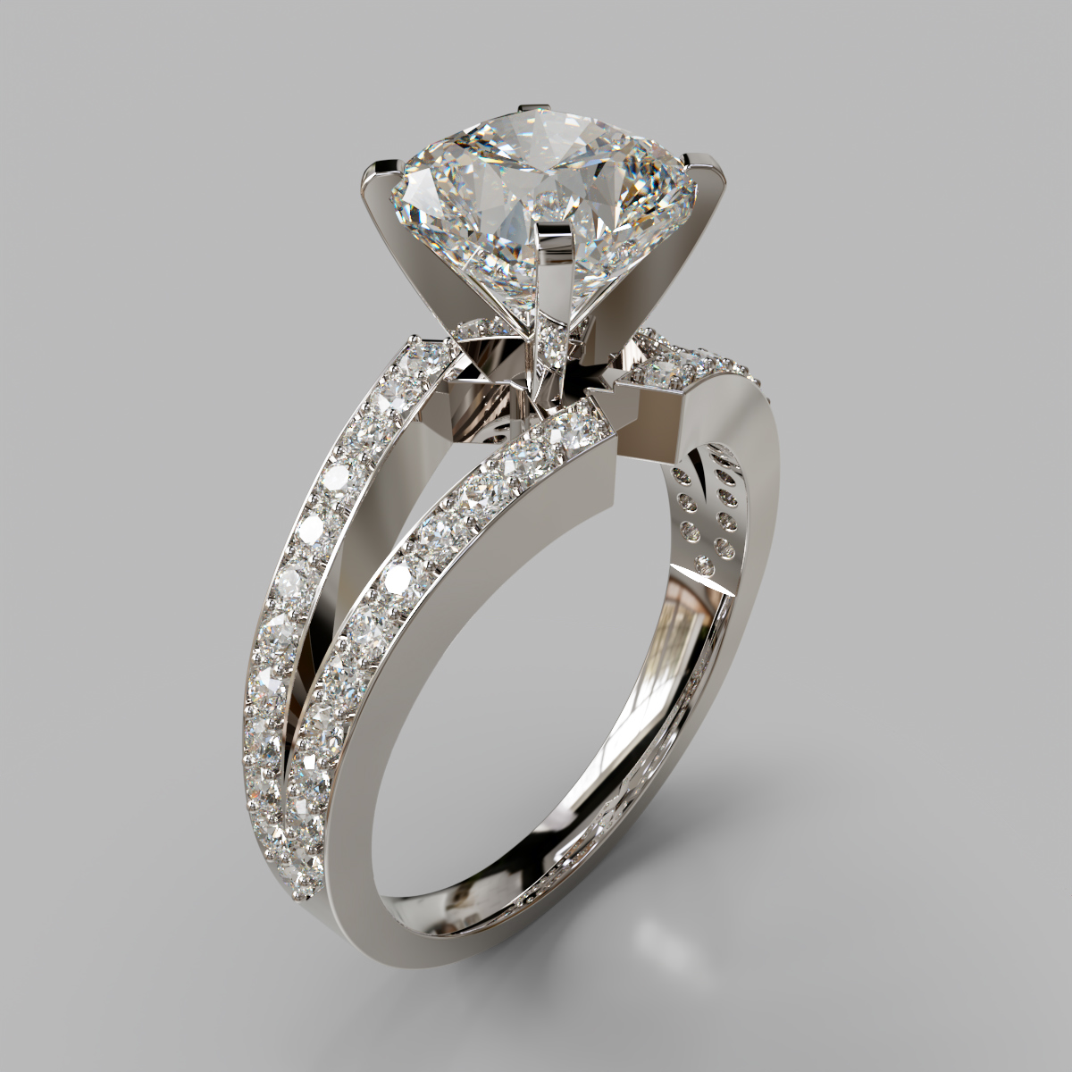 Split Shank Pave Cushion Cut Moissanite Engagement Ring