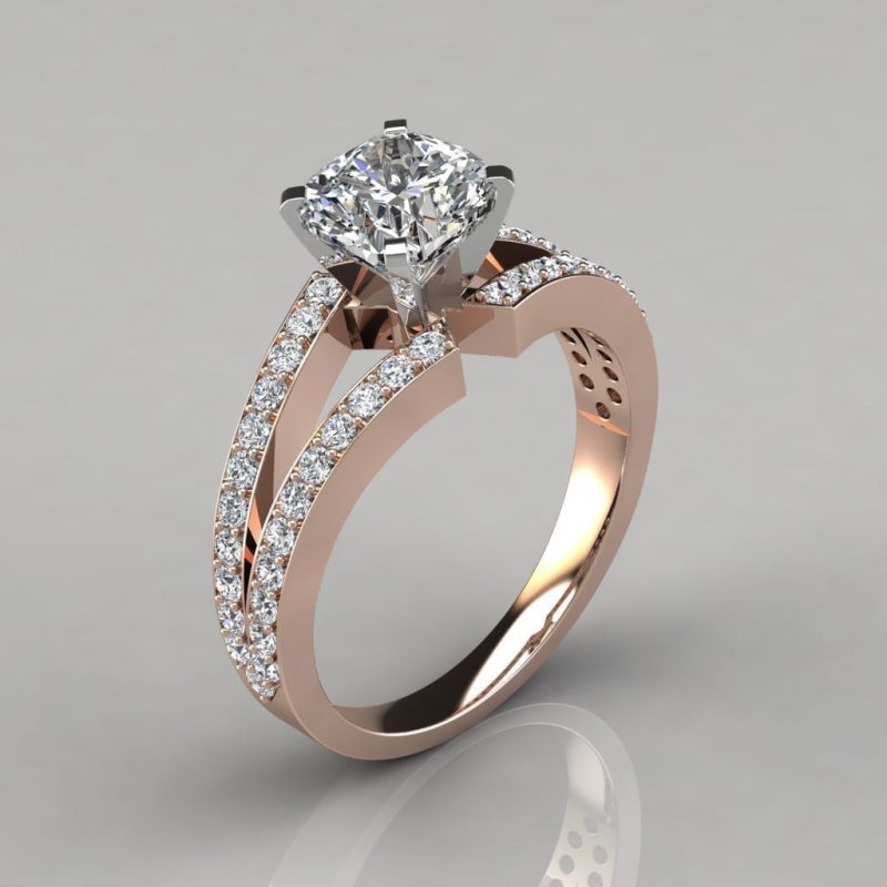 Split Shank Pave Cushion Cut Moissanite Engagement Ring | Forever ...