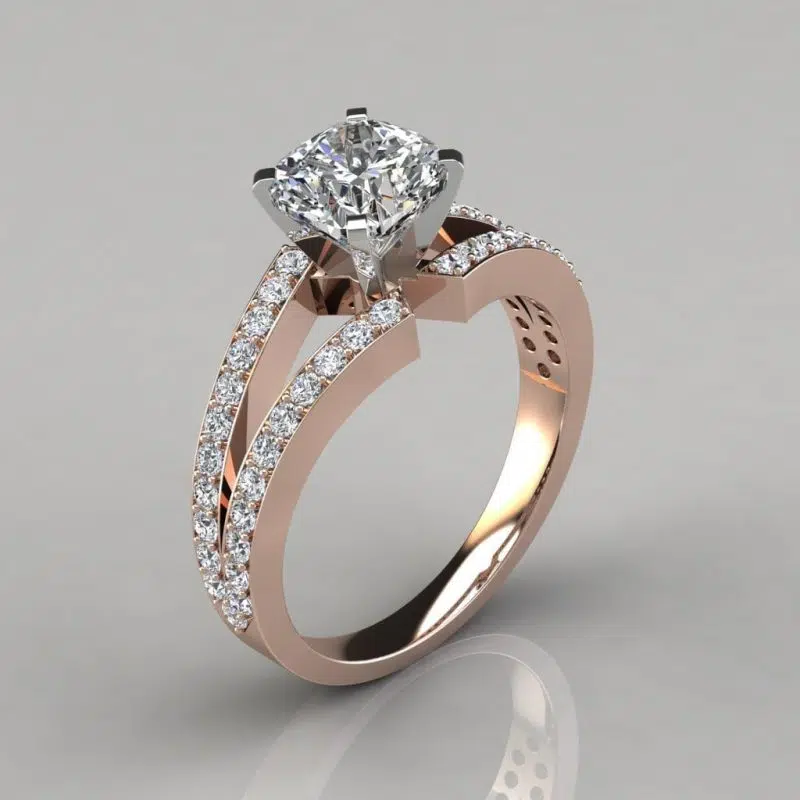 Split Shank Pave Cushion Cut Moissanite Engagement Ring