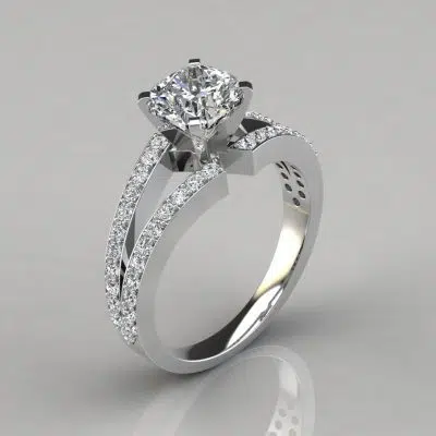 Split Shank Pave Cushion Cut Moissanite Engagement Ring