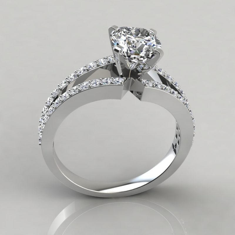 Split Shank Pave Cushion-Cut Moissanite Engagement Ring