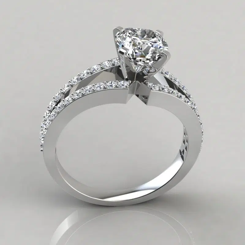 Split Shank Pave Cushion Cut Moissanite Engagement Ring