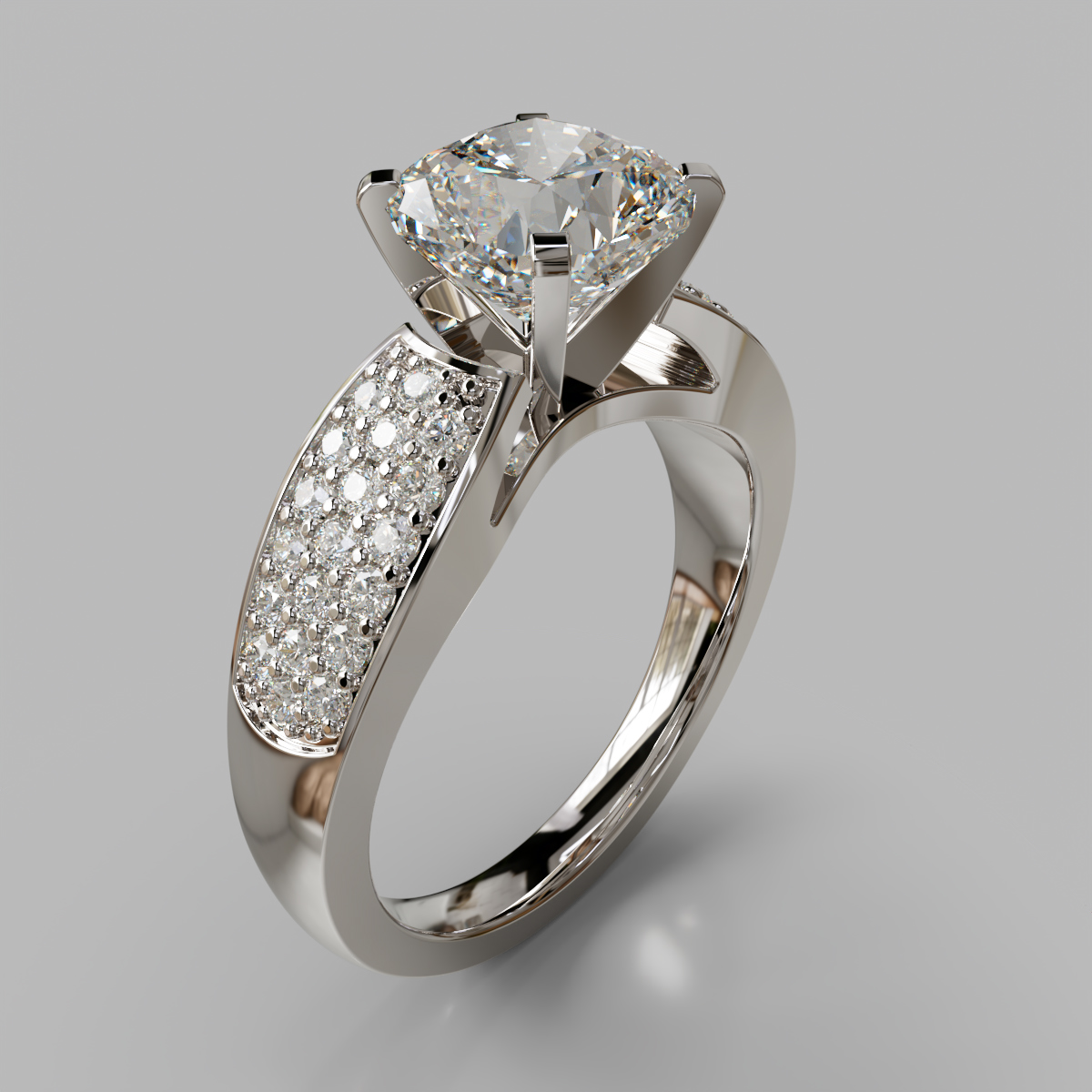 Wide Band Cushion Cut Moissanite Engagement Ring