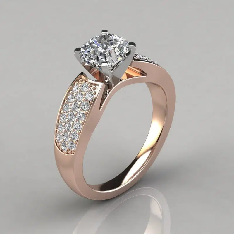 Wide Band Cushion Cut Moissanite Engagement Ring