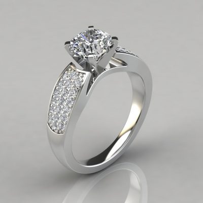 Wide Band Cushion Cut Moissanite Engagement Ring