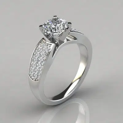 Wide Band Cushion Cut Moissanite Engagement Ring