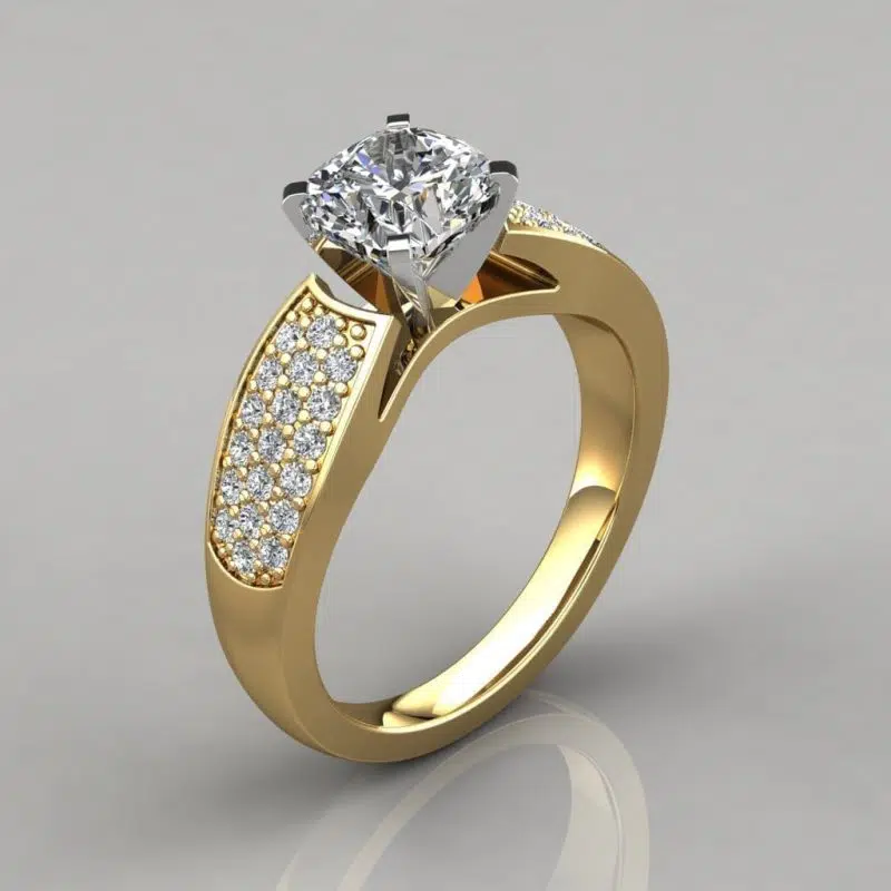 Wide Band Cushion Cut Moissanite Engagement Ring