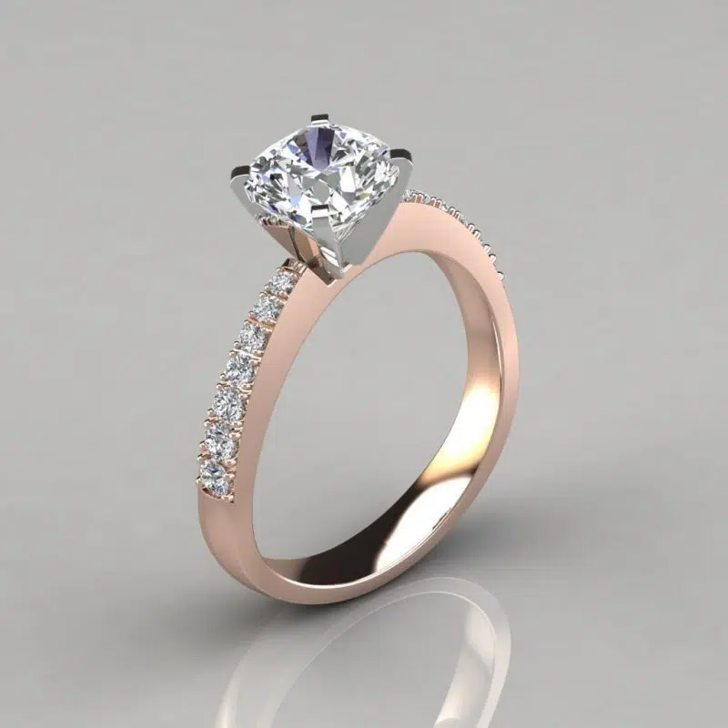 Tapering Pave Cushion Cut Moissanite Engagement Ring