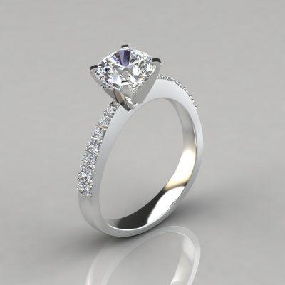 Tapering Pave Cushion Cut Moissanite Engagement Ring