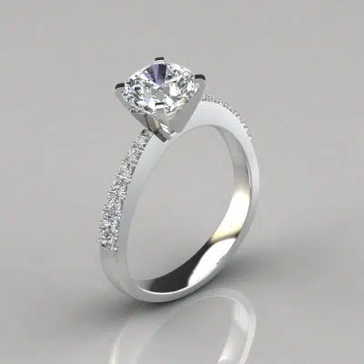 Tapering Pave Cushion Cut Moissanite Engagement Ring