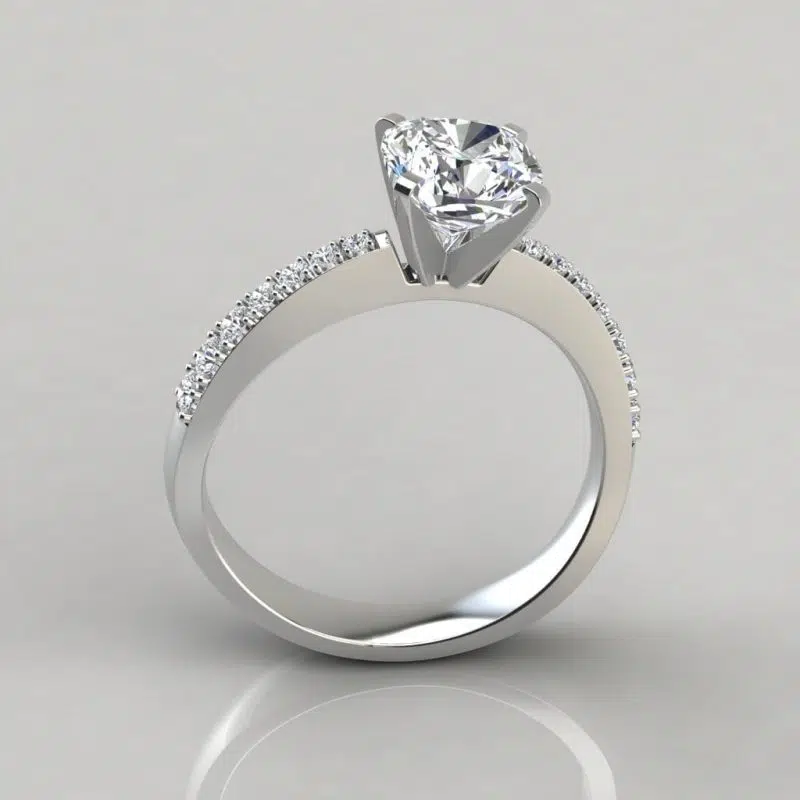 Tapering Pave Cushion Cut Moissanite Engagement Ring