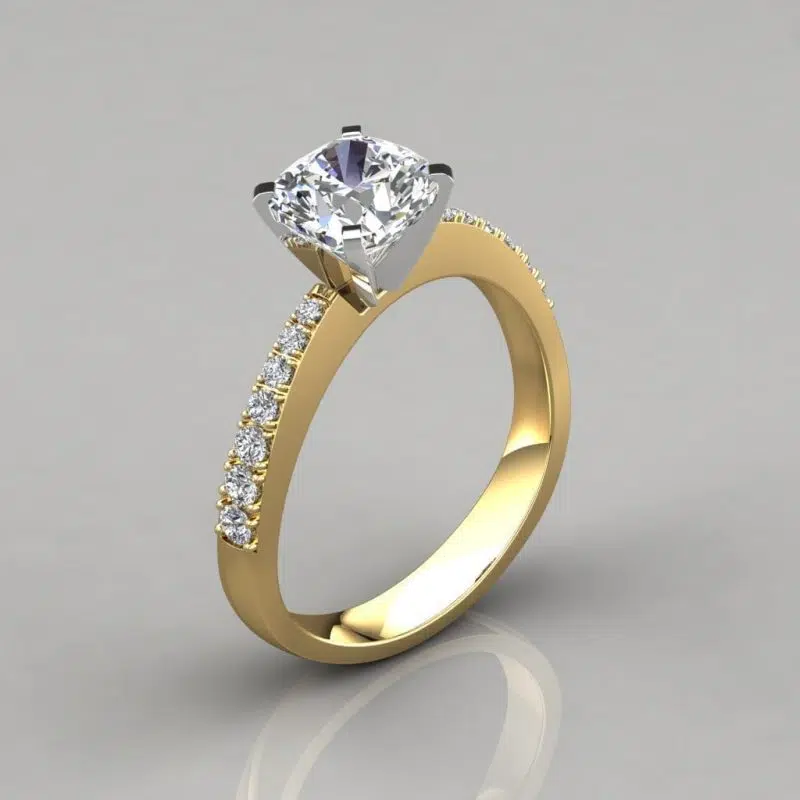 Tapering Pave Cushion Cut Moissanite Engagement Ring