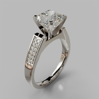 Flat Edged Cathedral Cushion Cut Moissanite Engagement Ring Flat Edged Cathedral Cushion Cut Moissanite Engagement Ring