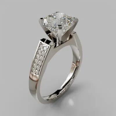 Flat Edged Cathedral Cushion Cut Moissanite Engagement Ring Flat Edged Cathedral Cushion Cut Moissanite Engagement Ring