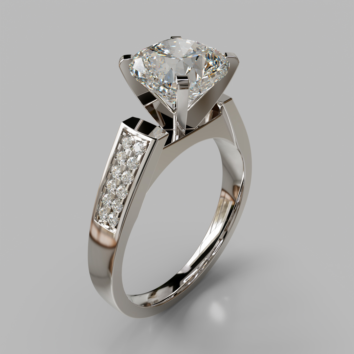 Flat Edged Cathedral Cushion Cut Moissanite Engagement Ring