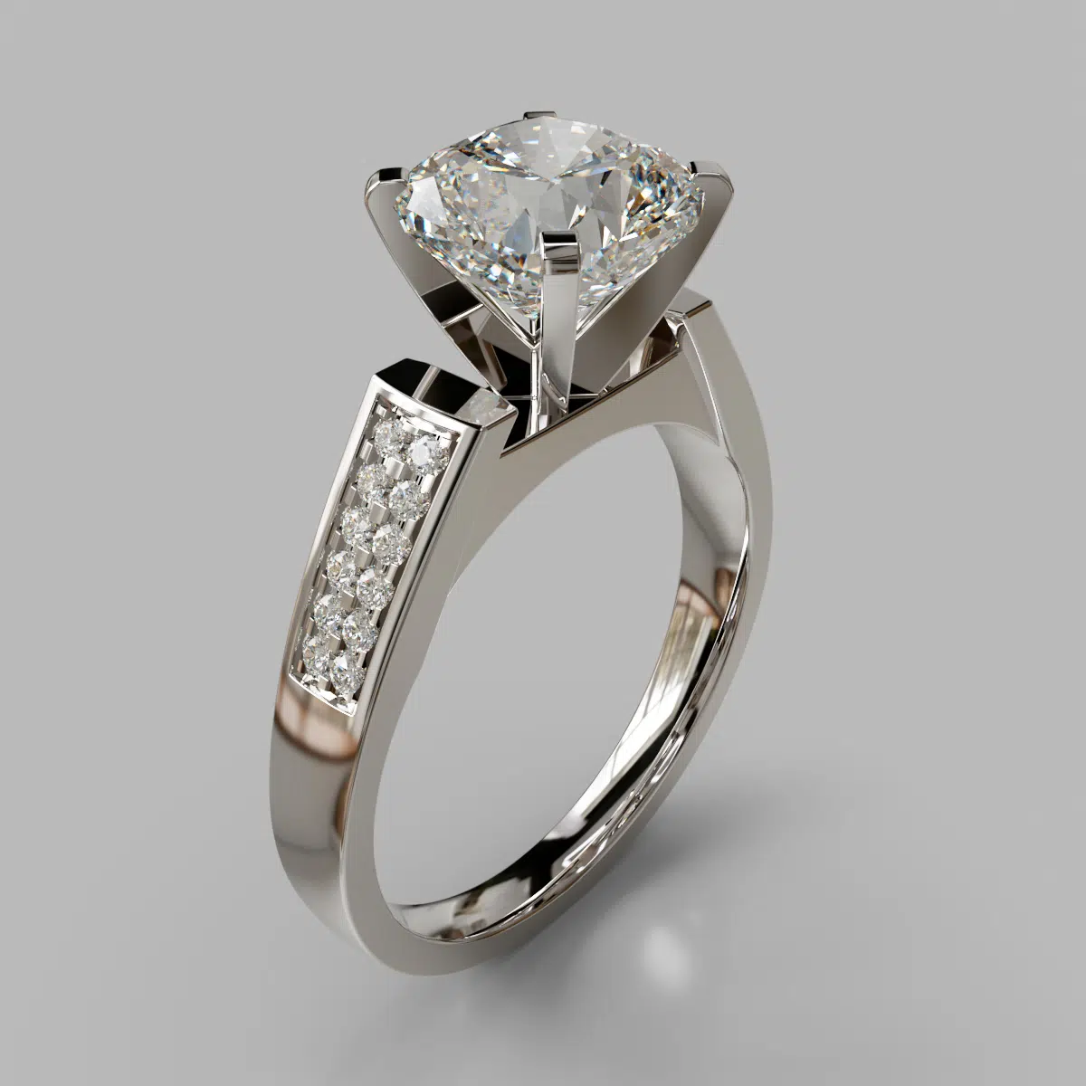 Flat Edged Cathedral Cushion Cut Moissanite Engagement Ring Flat Edged Cathedral Cushion Cut Moissanite Engagement Ring