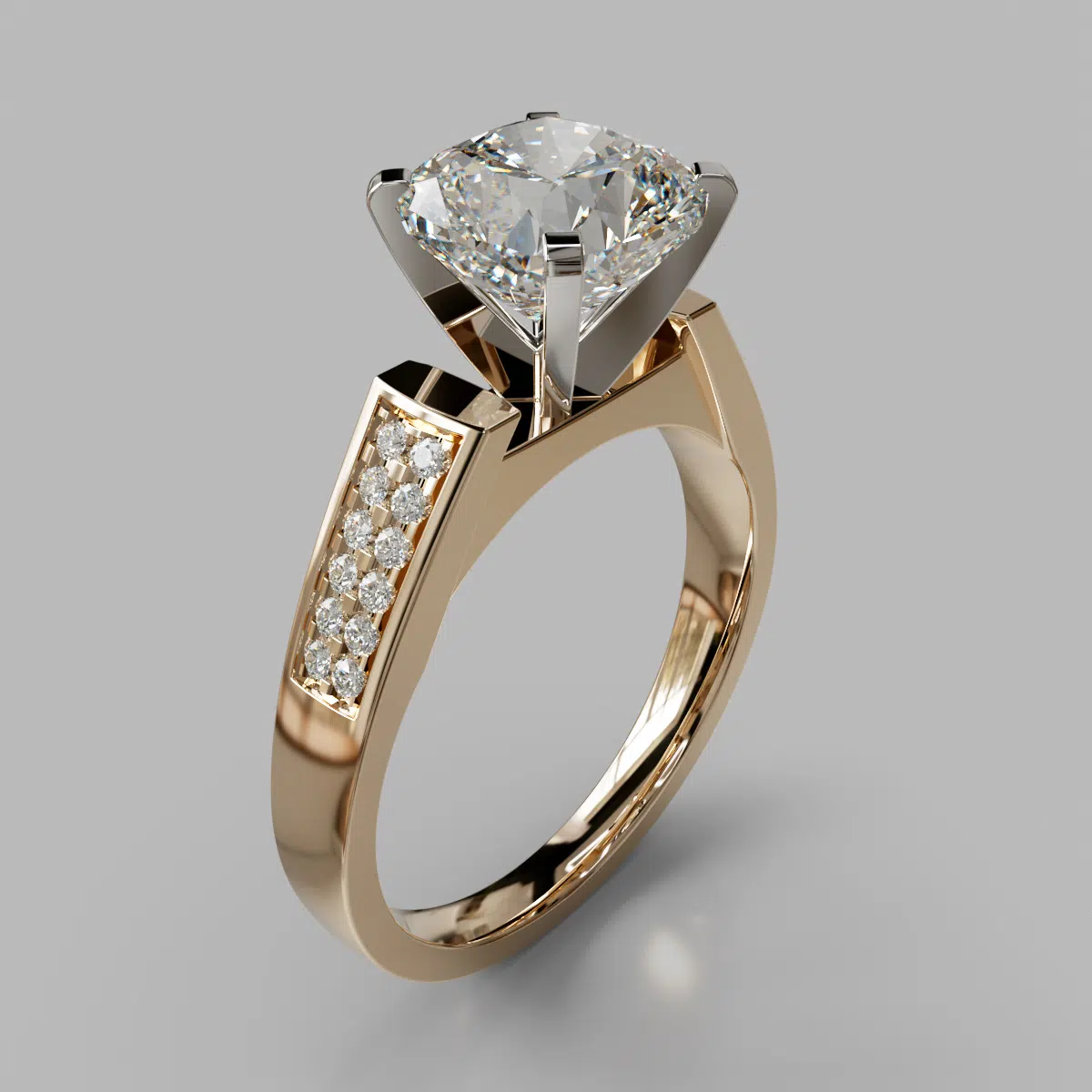 Flat Edged Cathedral Cushion Cut Moissanite Engagement Ring Flat Edged Cathedral Cushion Cut Moissanite Engagement Ring