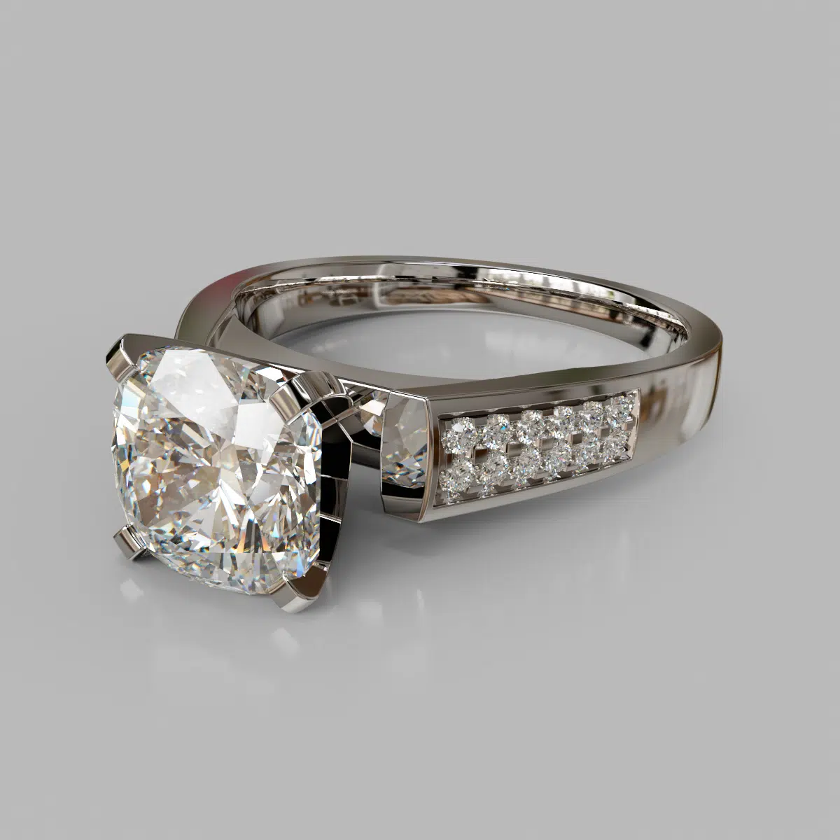 Flat Edged Cathedral Cushion Cut Moissanite Engagement Ring Flat Edged Cathedral Cushion Cut Moissanite Engagement Ring