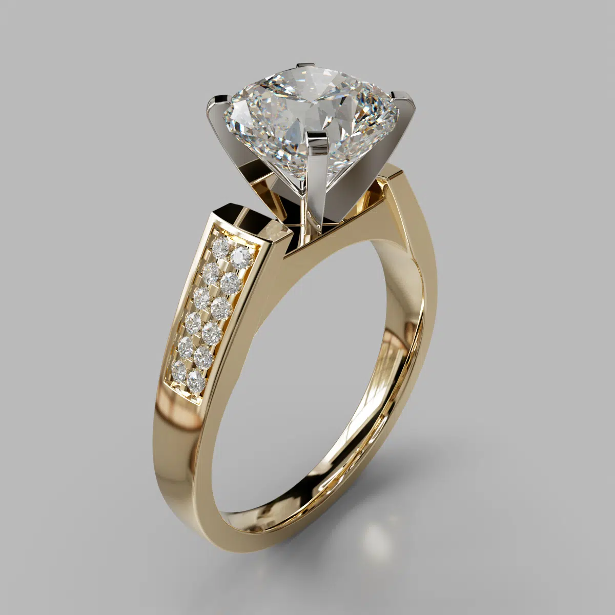 Flat Edged Cathedral Cushion Cut Moissanite Engagement Ring Flat Edged Cathedral Cushion Cut Moissanite Engagement Ring