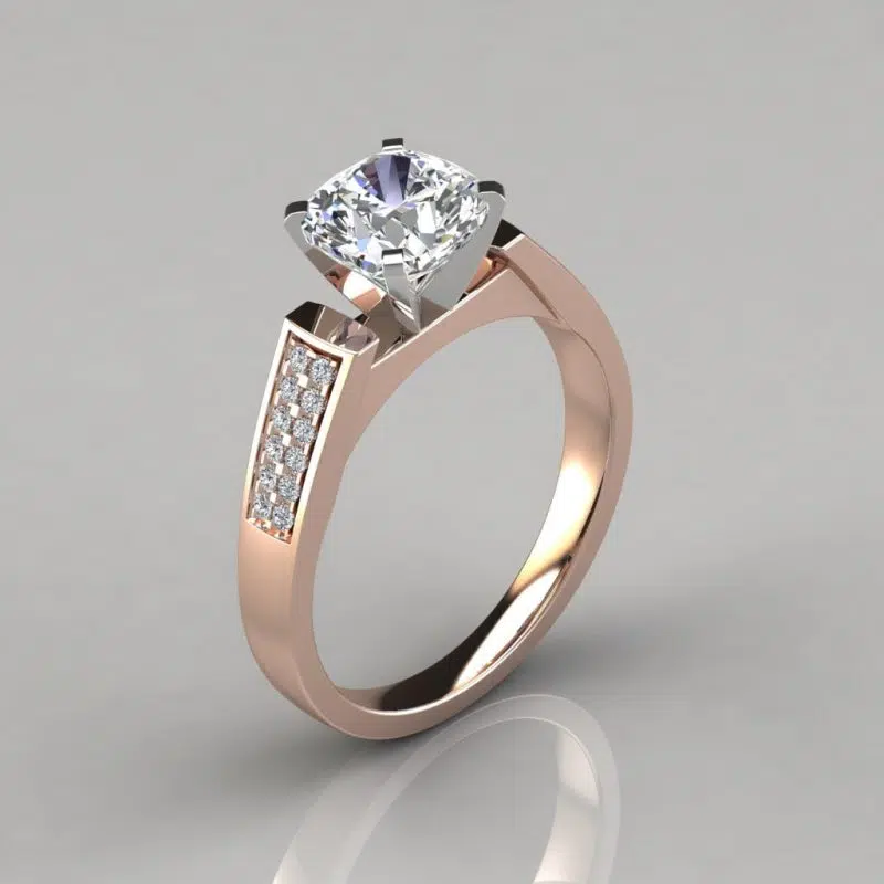 Flat Edged Cathedral Cushion Cut Moissanite Engagement Ring