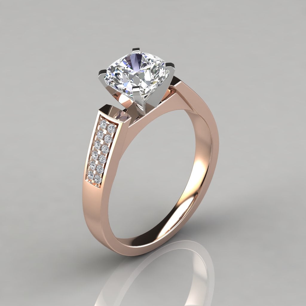 Flat Edged Cathedral Cushion Cut Moissanite Engagement Ring | Forever ...
