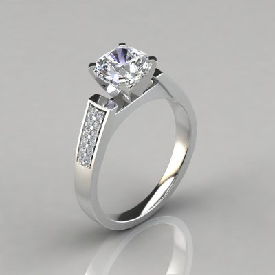 Flat Edged Cathedral Cushion Cut Moissanite Engagement Ring