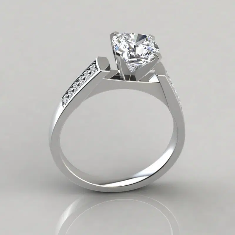 Flat Edged Cathedral Cushion Cut Moissanite Engagement Ring