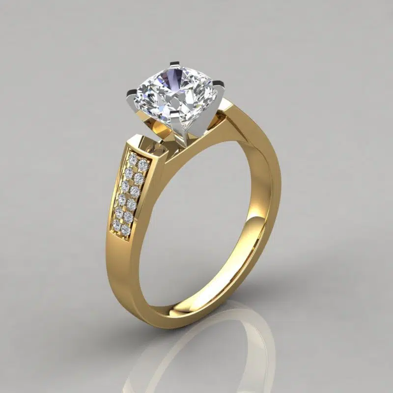 Flat Edged Cathedral Cushion Cut Moissanite Engagement Ring
